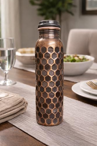 Image of Pure Copper Water Bottle Diamond Finish Coffe - 32 oz | Handmade Ayurvedic Copper Vessel for Health & Wellness | Leak-Proof, BPA-Free, Eco-Friendly Gift Bottle