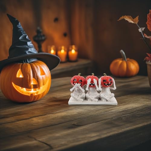 Décoration Halloween citrouille squelette résine pour centre de table - 7