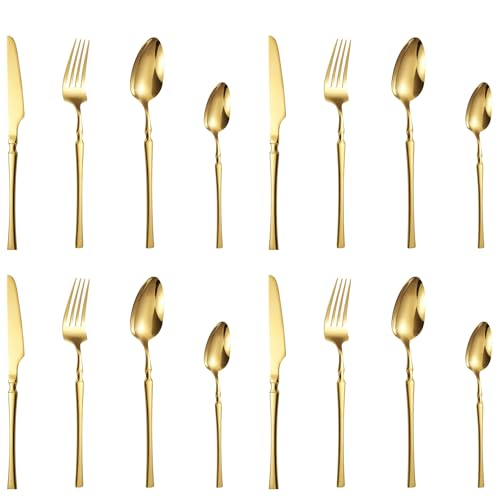Image of aDai Aurum Gold Silverware Set | Satin Finish 16-Piece Korean Vintage Style Flatware Set | Dishwasher Safe Stainless Steel Cutlery for Home, Restaurant & Gifting