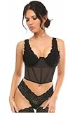 Maille stretch transparente Daisy Corsets Black Mesh Open Cup Waist Cincher Corset, Noir, S Femme