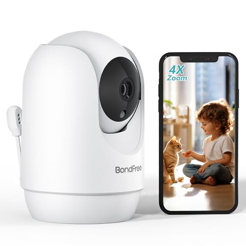 BondFree Überwachungskamera Innen 2K/3MP/4X-Zoom, 2.4/5GHz WiFi Babyphone mit Mensch/Haustiererkennung, 2-Wege-Audio & IR-Nachtsicht, Schrei- und Bewegungserkennung & Auto Trackin Baby Monitor