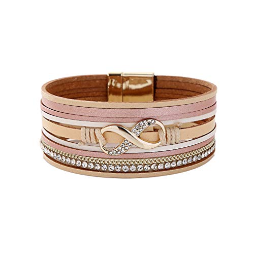 Ai.Moichien Aimant Fermoir Bracelet Alliage Cuir Diamant Zircon Infini Bracelet Bijoux Cadeau pour Femme Filles Cover