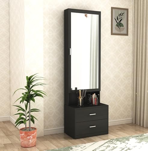 Image of DesignFit Engineered Wood Dressing Table with Drawer and Door Storage Wooden Mirror Vanities Furniture for Bedroom Home Living Room (Dark Wenge)