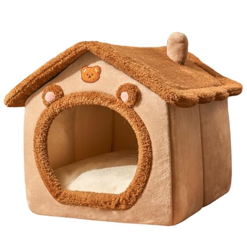 Cuccia a forma di orso per gatti - Cuccette a forma di orso per gatti da interno, casetta per gattini morbida, letto caldo in peluche con rimovibile | Cuccia chiusa per gattini da