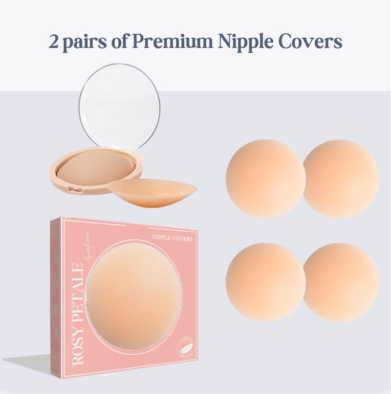ROSYPÉTALE NIPPLE COVER–Non-Allergic Silicone Adhesive Invisible Pasties–Reusable Waterproof Seamless Sticky Covers with Case4