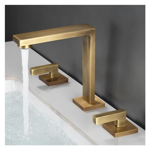 Grifo de latón de tres orificios para baño con acabado elegante y doble manija