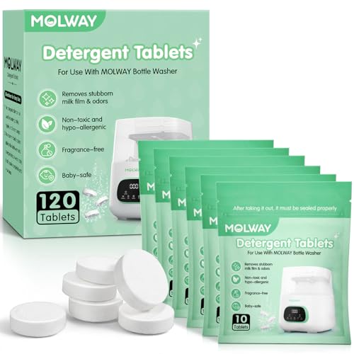 Image of 120 PCS Detergent Tablets, Detergent Washing Tablets for MOLWAY, Momcozy, GROWNSY, Baby Brezza Bottle Washer, Remove Milk Residue & Odor, for All Baby Bottle Washers