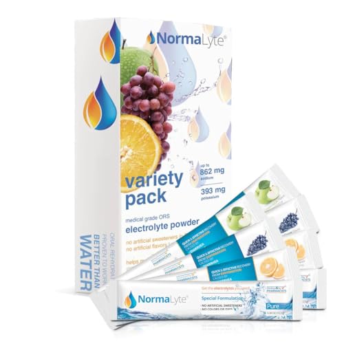 NormaLyte Oral Rehydration Salts Pack of 8-4 Flavors Energy Supplement, Electrolytes Powder Packets,...