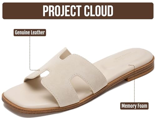 Image of Project Cloud 100% Genuine Leather Sandals for Women 2026 - Fashion Flat Womens Sandals with Memory Foam Insole Slides Sandals Women Footwear - Mules Women's Sandals (Jannel)