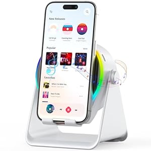 Wireless Induction Speaker, 4 in 1 Bluetooth Speaker Phone Stand with RGB Light, 360° Rotation Phone Holder Compatible with iPhone Android iPad Samsung Galaxy, Birthday Gift for Men Women