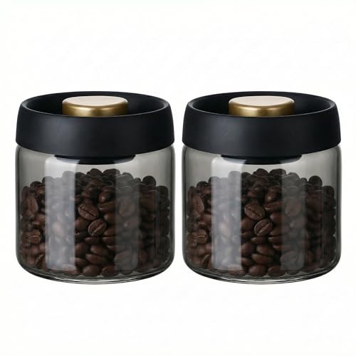 LOEZ Contenedor de almacenamiento hermético para granos de café, tapa sellada con vacío a presión, recipiente de café de vidrio de borosilicato para café molido, té, frijoles, especias (gris, paquete