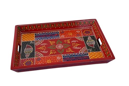 Wooden Decorated Tray Rajasthani Handmade for Home and Gifting (Colored