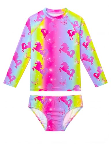Image of Girls Swimsuit Long Sleeve Rush Guard Bathing Suit Swimwear with Bikini Bottom Sun Protection