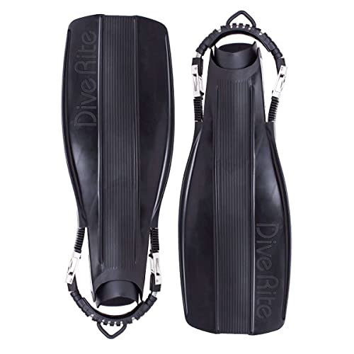 DIVERITE XT SCUBA FINS WITH STAINLESS STEEL SPRING STRAPS (Black, Medium)