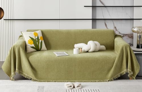 HomeFirst マルチカバー シェニール 長方形 マルチカバーソファー 260 ソファーカバー 3 人掛け ソファカバー 大判 ブランケット フリンジ付き ベッドカバー 毛布 無地 柔らかく 吸湿 通気 速乾 洗える 四季通用