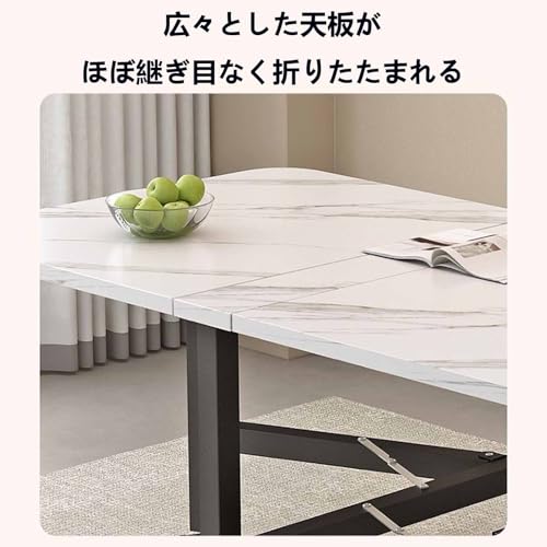 ダイニングテーブル 折りたたみテーブル 家庭用 100×60×74cm 省スペース 角が丸い 広い天板 設置面積が小さい 安定感がある リビングやキッチンでの使用に最適(白) [3]