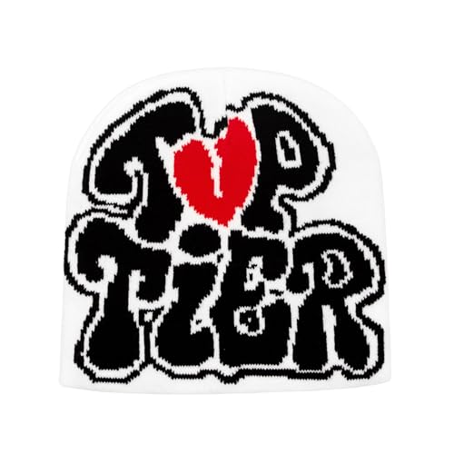 GNOLONG Colorato Y2K Beanie Knit cap novità Inverno Caldo all'aperto Caps Unisex per Hip Hop (IT, Testo, Taglia Unica, White Black)