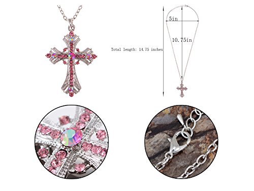 Image of Alilang Silvery Tone Religious Cross Pendant Necklace w /Aquamarine Blue Or Clear Crystal Rhinestones