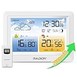 Raddy WM6 Weather Station with 2000mAh Rechargeable Battery, Wireless Indoor Outdoor Thermometer Hygrometer Barometer with Atomic Clock Weather Forecast for Home Use