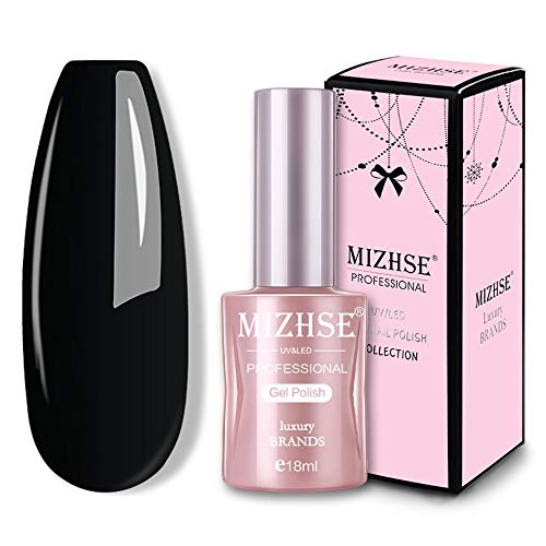 MIZHSE Black Gel Nail Polish 18ML Soak Off Nail Gel Complete Profession UV LED Gel Polish Halloween Non Toxic for Nails Manicure Starter Long Lasting for Women(Black)