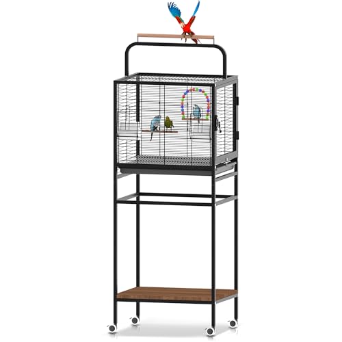 Image of Bird Wrought Iron Cage, Home Style Detachable Travel Birdcage for Small and Medium Birds Parrots Lovebird Conures Cockatiel,Black,52-Inch