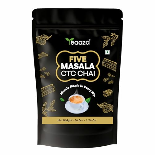 Image of Teaaza premium masala chai, Assam ctc tea blend with 5 natural ingredients- Black Pepper, Ginger, Cinnamon, Cardamom & Clove | Strong Indian Spiced Black / Milk Tea | Natural Ingredients, Bold Flavor -50g