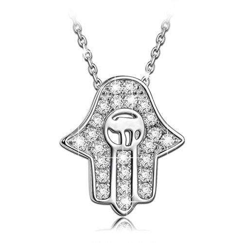 NINAQUEEN 925 Sterling Silver Necklace for Women Hamsa Hand Pendant Necklace Crystals Christmas Gifts for Women Girls