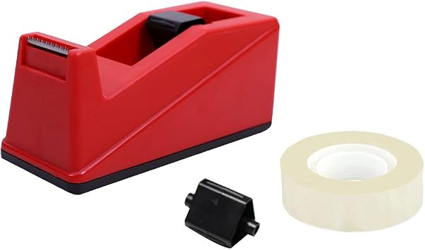 DBKMPZ Classic Desktop Tape Dispenser,1 in Core,Non-Skid Base - with 1 Premium Rolls Invisible Clear Tape, Perfect for Office, Home, School Red
