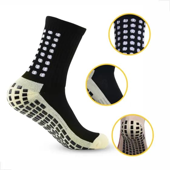 INSFIT 4 Pair Hi-Tech Performance Athletic Non Slip Grip Socks For Men Women Crew Length Anti Slip Calf Size Cushioned Breathable Cotton Grip Sports Crew Socks For Footballers Soccer Cricket Yoga - Image 9 thumbnail