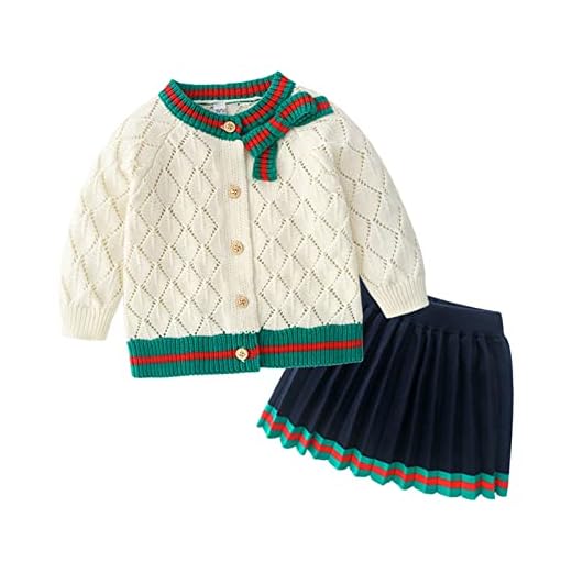 Toddler Kids Little Girl Kjol Outfit Långärmad Sticka Sweater Top + Läder Kjol Set 2pcs till födelsedagen (Color : Beige, Size : 1-2 Years)
