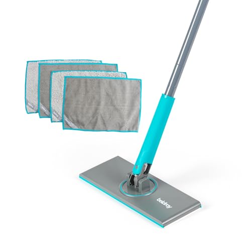 Beldray Anti-Bac Clip-to-Grip All-Surface Mop - Large Mop Head, Tiles/Floor/Window/Mirrors, Hygienic Push Release Handle, 360° Swivel Head, 4 Machine Washable Cloths, Cleaning & Dusting, Wet & Dry