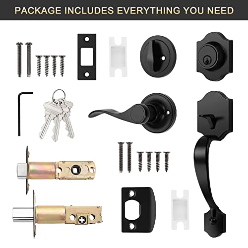 Tinewa Black Front Door Handle And Deadbolt Set, Front Door Lock Set, Entry Door Locksets With Deadbolt Single Cylinder, Reversible For Right And Left Handed #TOP6