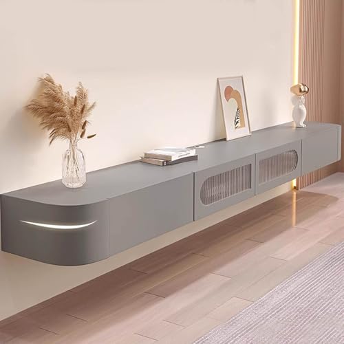 Mueble de TV de pared, banco flotante para TV con cajones, material de madera de goma para sala de estar