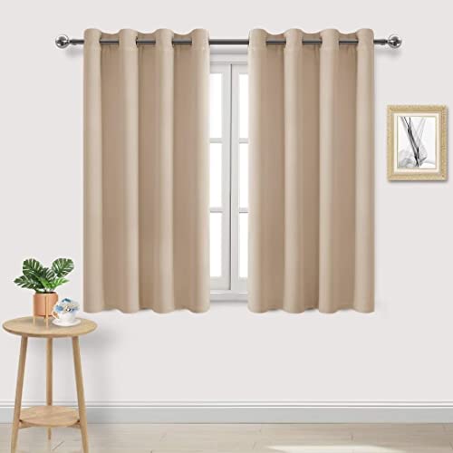 DWCN Blackout Curtains for Bedroom and Living Room - Eyelet Window Treatments - Beige Nursery Curtains - 52 x 54 Inch 2 Panels