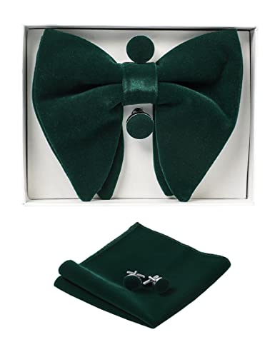 Image of GUSLESON Mens Solid Plaid Velvet Pre-tied Adjustable Bow Tie and Pocket Square Cufflink Set with Gift Box