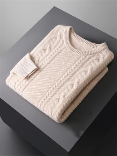 Men’s Merino Wool Sweater O-Neck Cable Stitch Pullover Knitted Long Sleeve Autumn Winter Fashion Top3