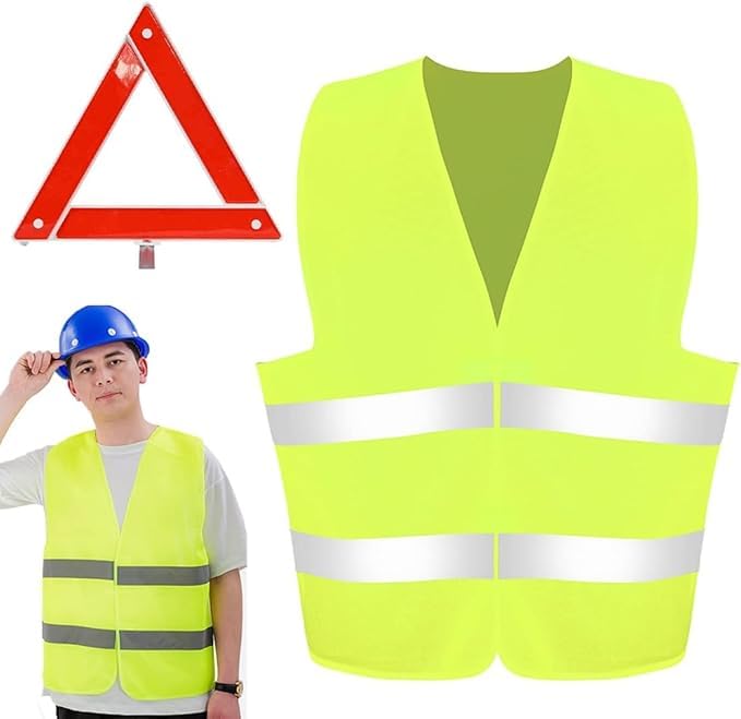 VisageVitalit Triangle Voiture, Triangle et Gilet Jaune pour Voiture, Gilet de SéCurité, Kit Triangle de Signalisation, Triangle Pliable pour Voiture, avec...