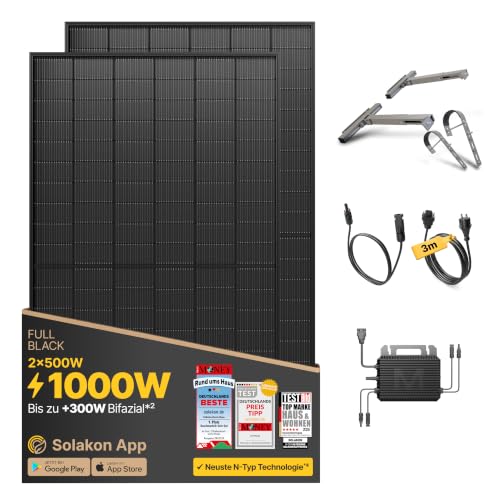 Solakon® 1000W Balkonkraftwerk mit Halterung für Balkon, 3m...