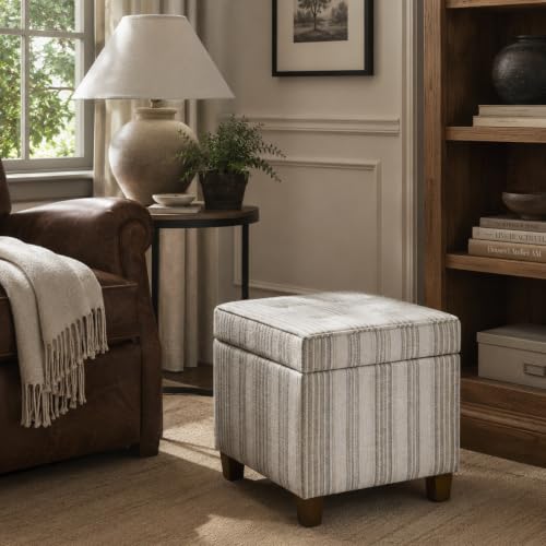 Image of HomePop 18 inch Square Tufted Storage Ottoman - Gray Striped Pattern