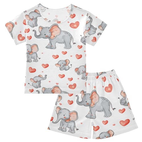 ALAZA Elephant Heart Pajamas Short Sleeve 2 Piece Sleepwear Top and Bottom Pajama Set Unisex