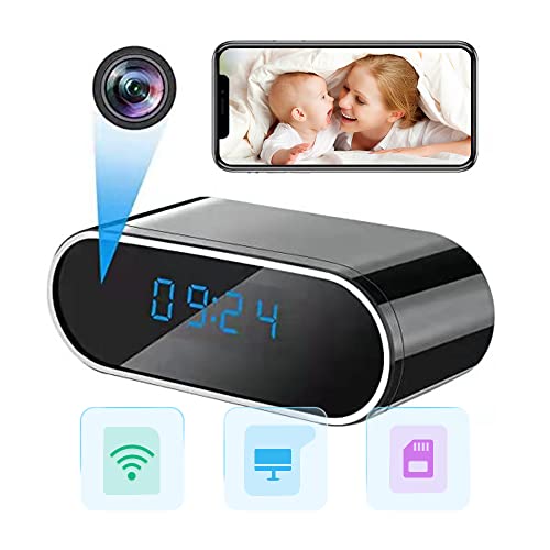 Mini Spy Cameras with Video, 2 in 1 Clock Hidden Camera Live Feed WiFi with app, Motion Detection 128GB Full HD 1080P Wireless Nanny Cam with Night Vision,Indoor Surveillance Camera for Phone