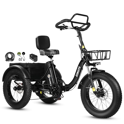 ESKUTE T302 Pro Triciclo Eléctrico Adultos, eBike de 3 Ruedas con Batería 48V 20,8Ah, Fat Tire 20×4.0, hasta 130 km, con Retrovisor, Soporte Móvil y Candado