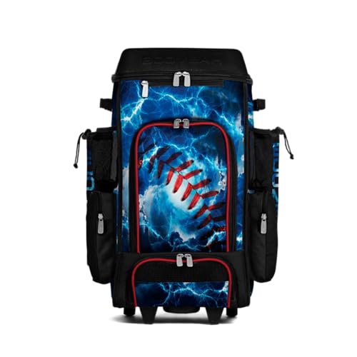 Boombah DEFCON Superpack Rolling Bat Bag - Telescopic Handle and Holds 4 Bats - Wheeled Version - The Natural Black/Red/White