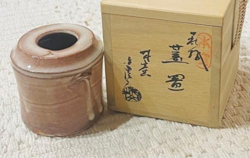 Ｎ９９５　水指　『萩焼』『天龍窯　服部要萩造』『一重口水指』　共箱　茶道具 茶道具 水指 水差 志戸呂焼 黒矢筈口 廣前心斎作 塗蓋 川瀬表完作