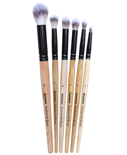 Image of Isomars Studium Blending Brush - Set of 6 - Professional Artist Brushes for Soft Blending & Shading Ideal for Watercolor, Acrylic, Oil Painting and Ink Transitions - Sizes - 1,2,4,6,8,10