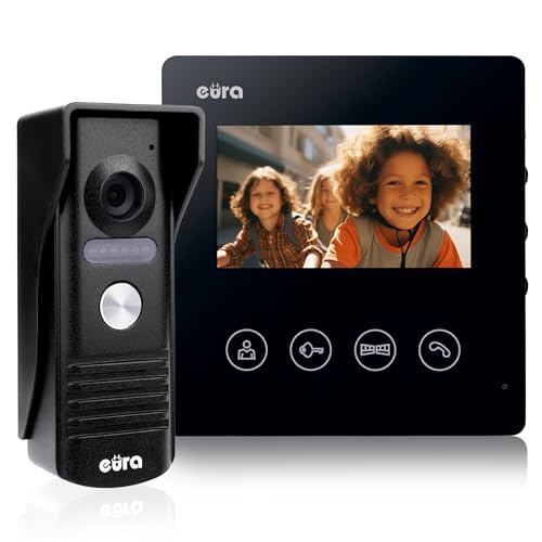 Eura VDP-52A3 ATIRA videoportero intercomunicador 4 Hilos, Monitor Color 4,3 Pulgadas, 2 entradas, Negro, 1 Monitor