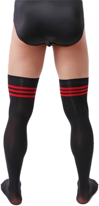 Mens Over Knee Stripe Long Tube Socks Ultra-thin Elastic Sports Thigh High Stocking for Men