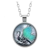 Material: Legierung und Glas CUHAWUDBA Vintage Retro Punk Dragon Cabochon Glas Bronze Kette Anh？nger Halskette Geschenk
