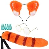 Matiniy Red Panda Ears Tail World Book Day Costume Accessory Set Red Panda Glasses and Hairpins Costume Accessories for Halloween Cosplay Party Favors