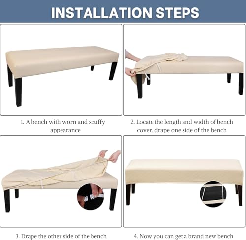 Image of SearchI Christmas Dining Bench Cover, Stretch Washable Long Bench Seat Covers, Rectangle Dining Table Bench Slipover for Dining Room, Living Room, Kitchen(Snowflake)